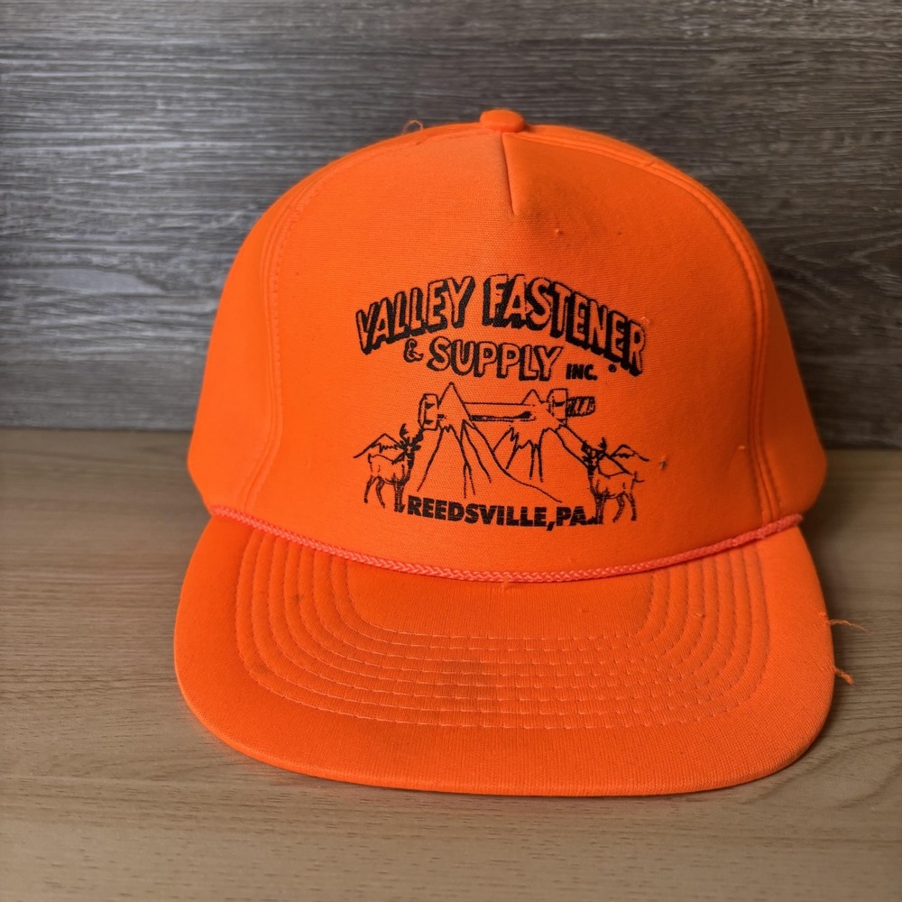 Vintage Valley Fastener Supply Hat Cap Snap Back Orange Promo Trucker Mens 80s